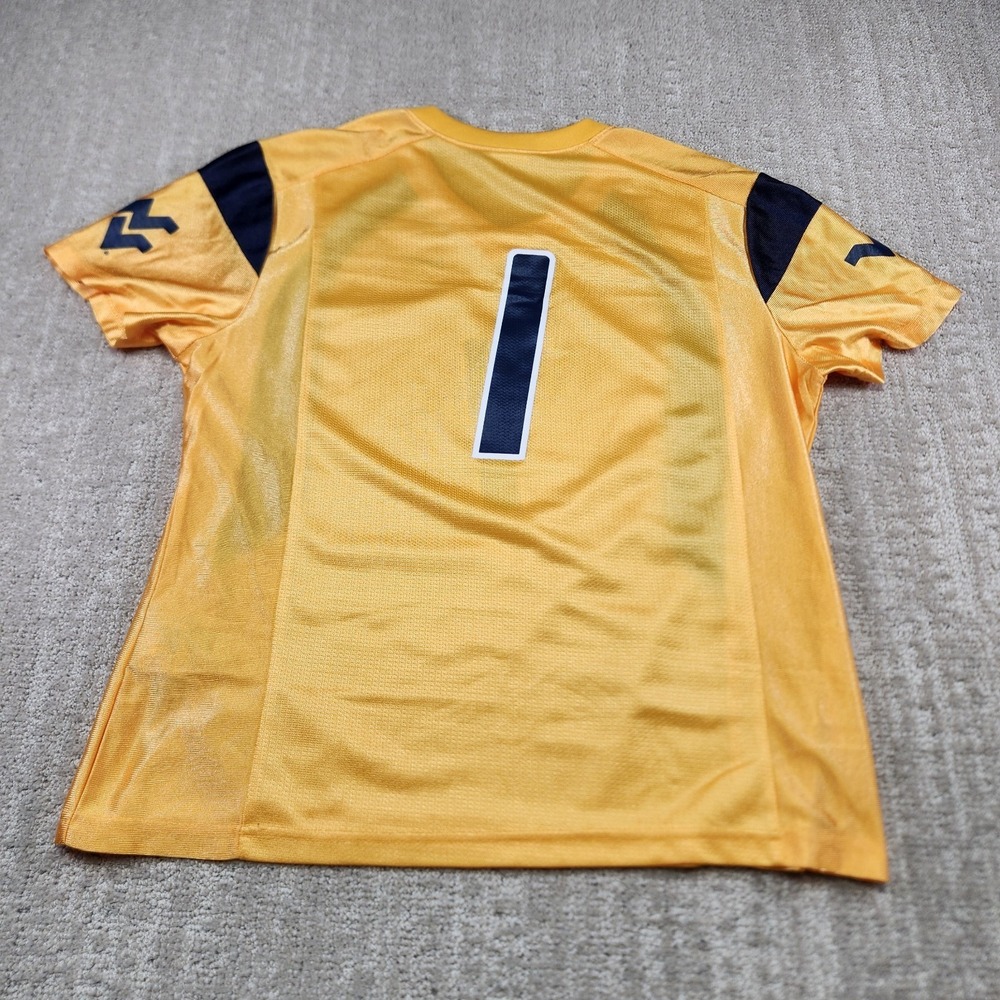 WVU Mountaineers Jersey Women Large Nike Tavon Austin Yellow Dri Fit NCAA - Picture 10 of 11